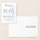 [ Thumbnail: Simple Silver Foil 70th Birthday + Custom Name Foil Card ]
