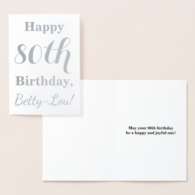 Simple Silver Foil 80th Birthday + Custom Name Card (Display)