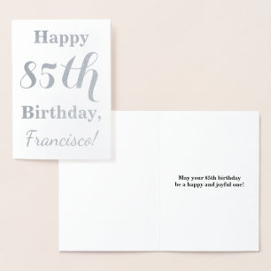 Simple Silver Foil 85th Birthday + Custom Name Card