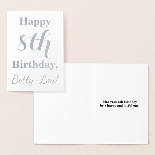 Simple Silver Foil 8th Birthday + Custom Name Foil Card (Display)