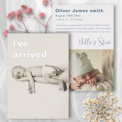 Simple Silver Foil boy Photo Baby Announcement