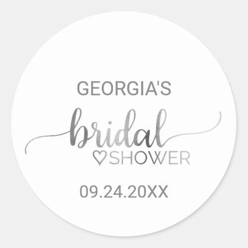 Simple Silver Foil Calligraphy Bridal Shower Favor Classic Round Sticker