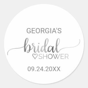 Simple Silver Foil Calligraphy Bridal Shower Favor Classic Round Sticker