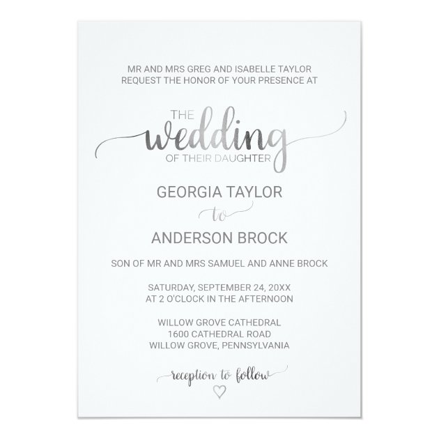 Simple Silver Foil Calligraphy Formal Wedding (3) Invitation