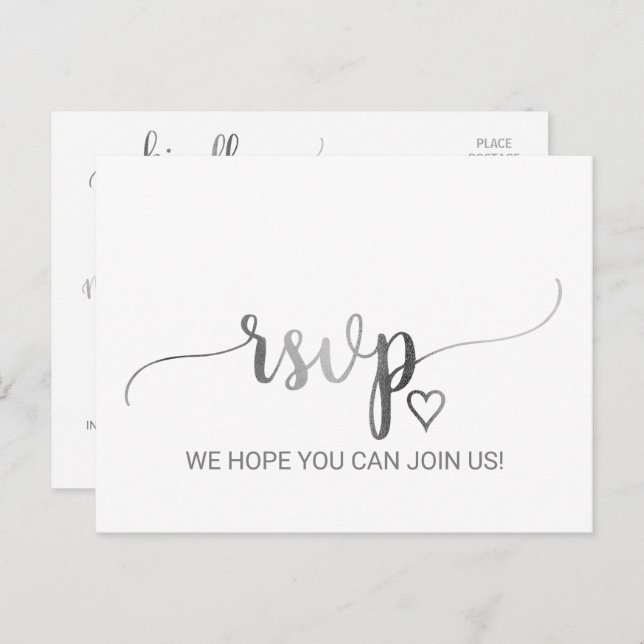 Simple Silver Foil Calligraphy Menu Choice RSVP (Front/Back)