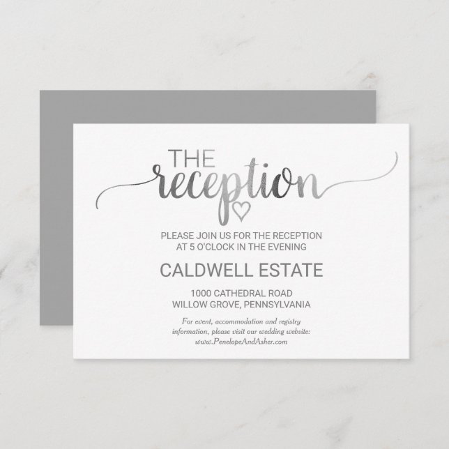 Simple Silver Foil Calligraphy Reception Card (Front/Back)