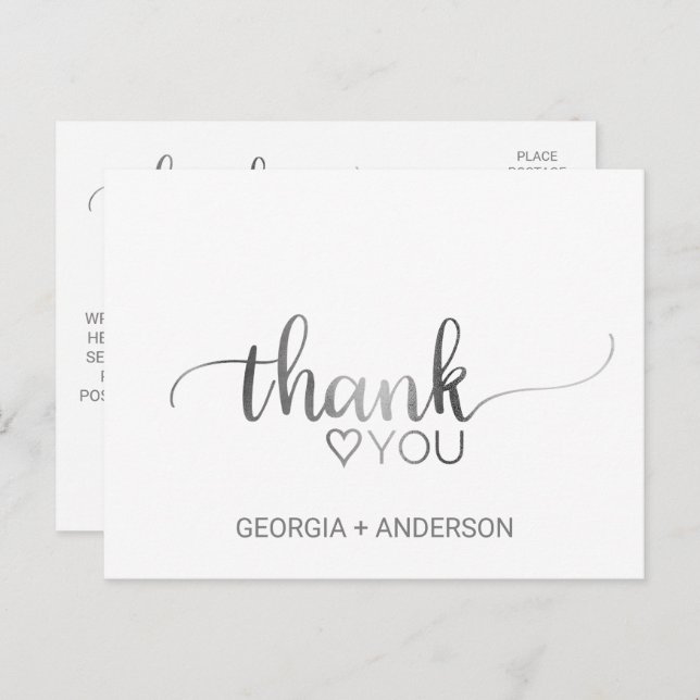 Simple Silver Foil Calligraphy Thank You Postcard (Front/Back)