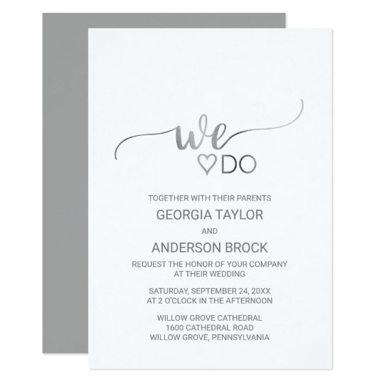 Simple Silver Foil Calligraphy "We Do" Wedding Invitation ...