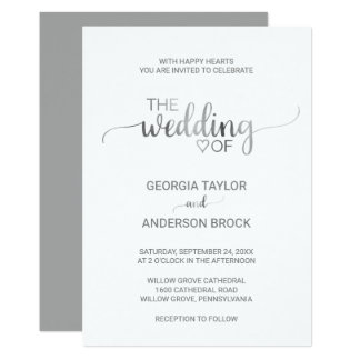 Simple Wedding Invitations Announcements Zazzle Simple Silver Foil Calligraphy Wedding Card