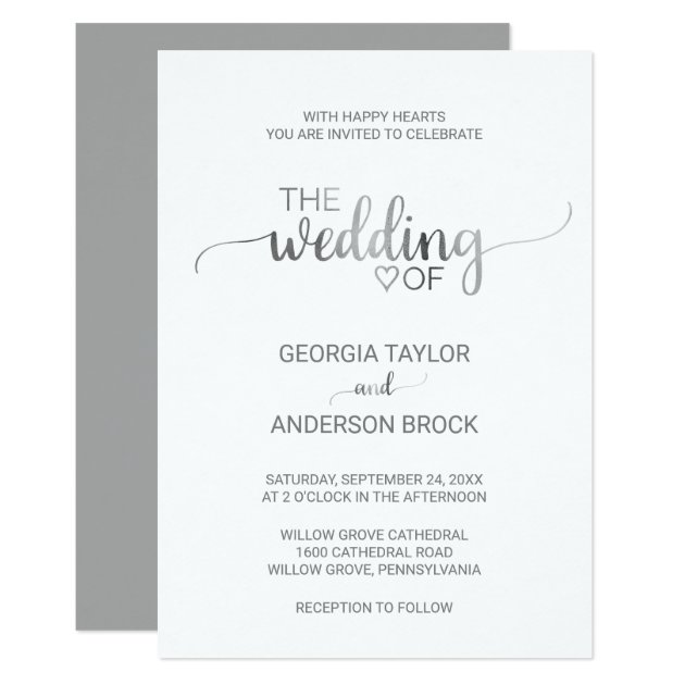 Simple Silver Foil Calligraphy Wedding Invitation