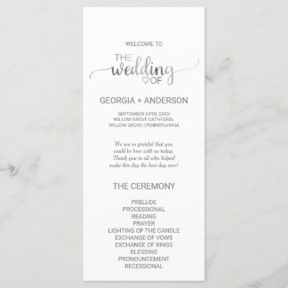 Simple Silver Foil Calligraphy Wedding Program