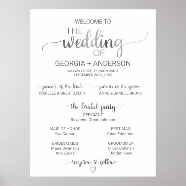 Simple Silver Foil Calligraphy Wedding Program (3) Poster