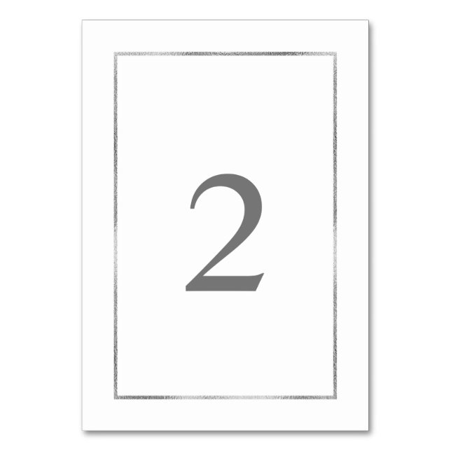 Simple Silver Foil Frame wedding Table Number (Front)