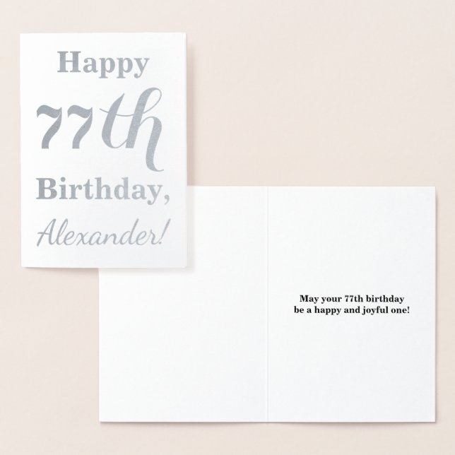 Simple Silver Foil "HAPPY 77th BIRTHDAY" + Name Card (Display)
