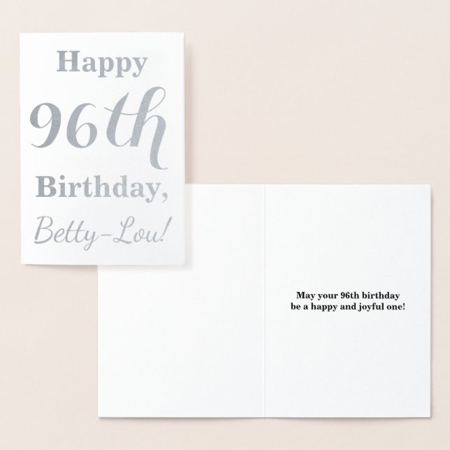 Simple Silver Foil "HAPPY 96th BIRTHDAY" + Name Foil Card (Display)