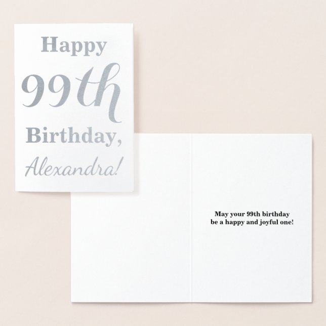 Simple Silver Foil "HAPPY 99th BIRTHDAY" + Name Foil Card (Display)