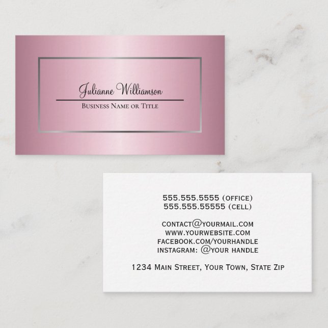 Simple Silver Frame Pink Ombre Feminine Business Card (Front/Back)