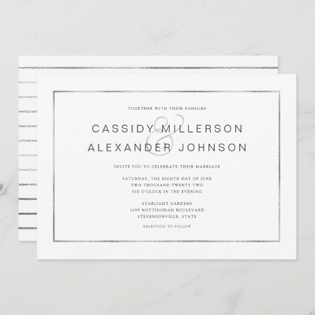 Simple silver frame wedding invitations (Front/Back)