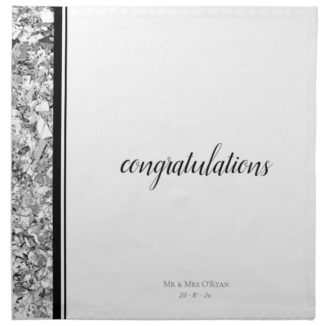 Simple Silver Glitter and Black Wedding Cloth Napkin (Front)