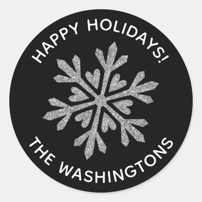 Simple Silver Glitter Snowflake  Classic Round Sticker (Front)