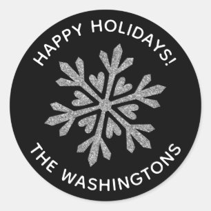 Simple Silver Glitter Snowflake Classic Round Sticker