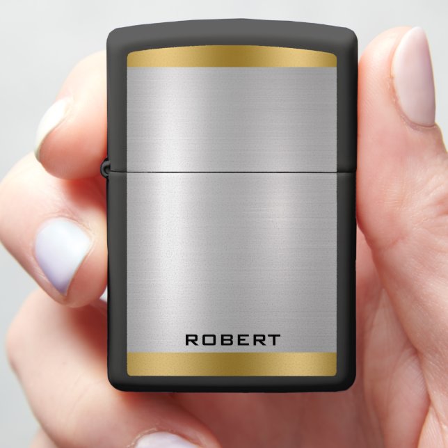 Simple Silver & Gold Metallic Texture  Zippo Lighter (In Hand)