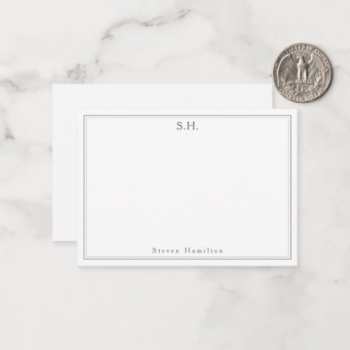 Simple Silver Gray 2 Monogram Name Minimal Border Note Card