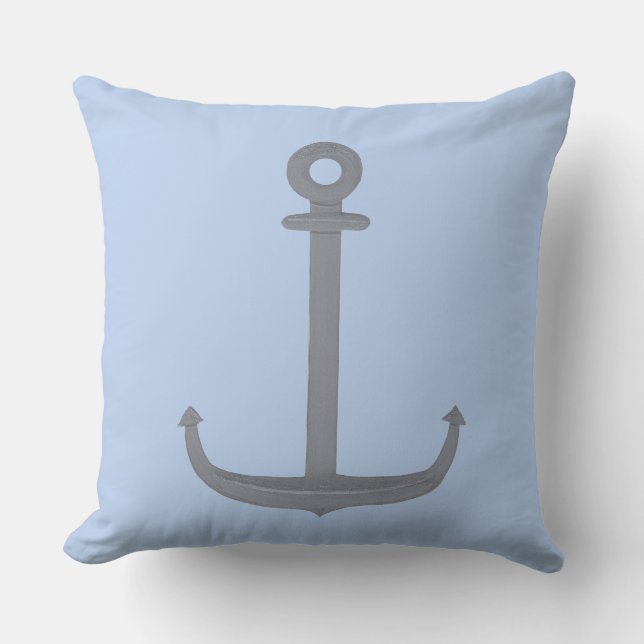 Simple Silver Gray Anchor Painting Nautical Throw Pillow (Front)
