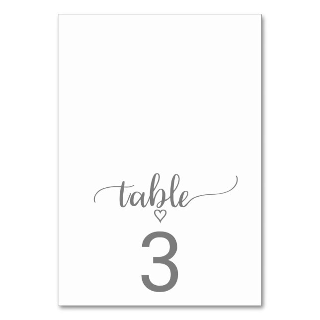 Simple Silver Gray Calligraphy Folded Table Number (Front)