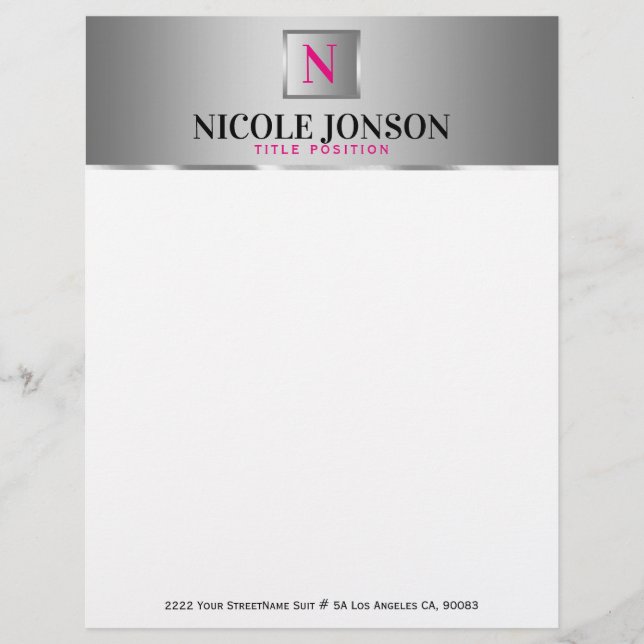 Simple Silver Gray Stripe Letterhead (Front)