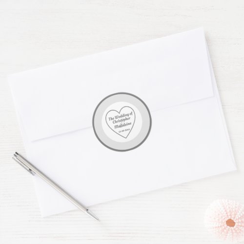 Simple Silver Grey and White Wedding Classic Round Sticker