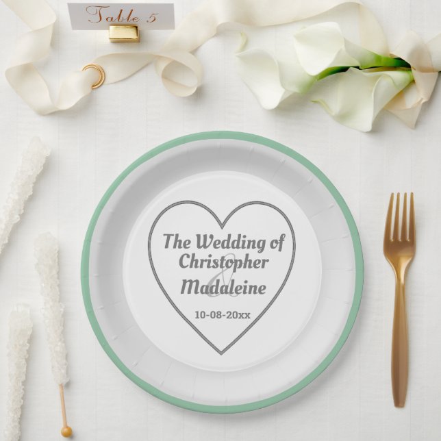 Simple Silver Grey and White Wedding Paper Plates (Wedding)