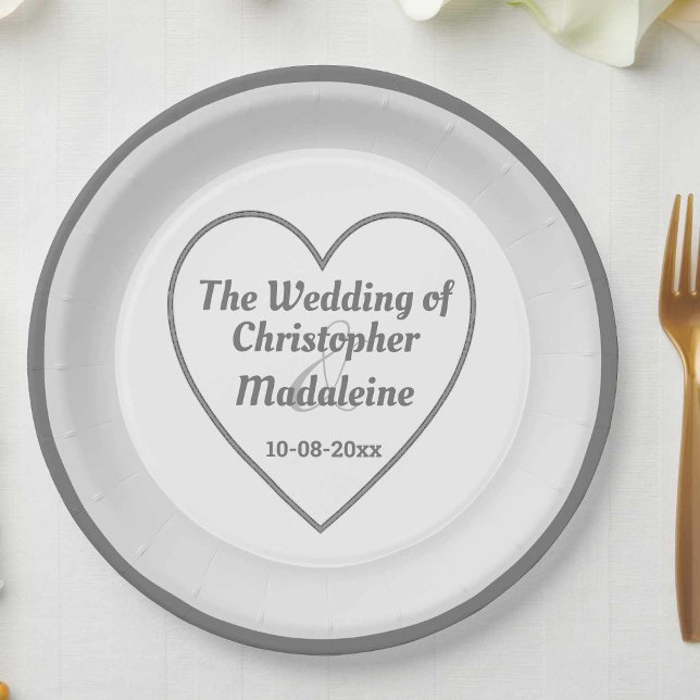 Simple Silver Grey and White Wedding Paper Plates (Creator Uploaded)