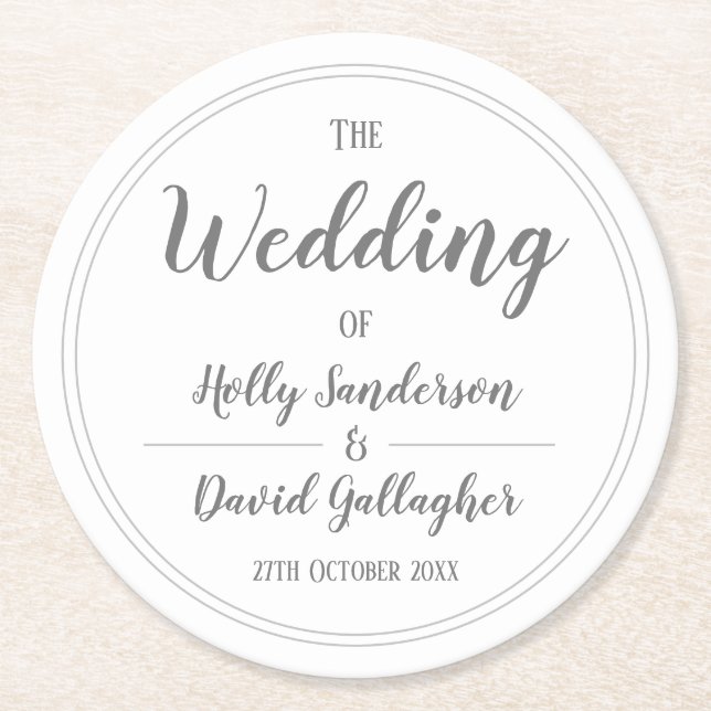 Simple Silver Grey & White Design Round Paper Coaster (Front)