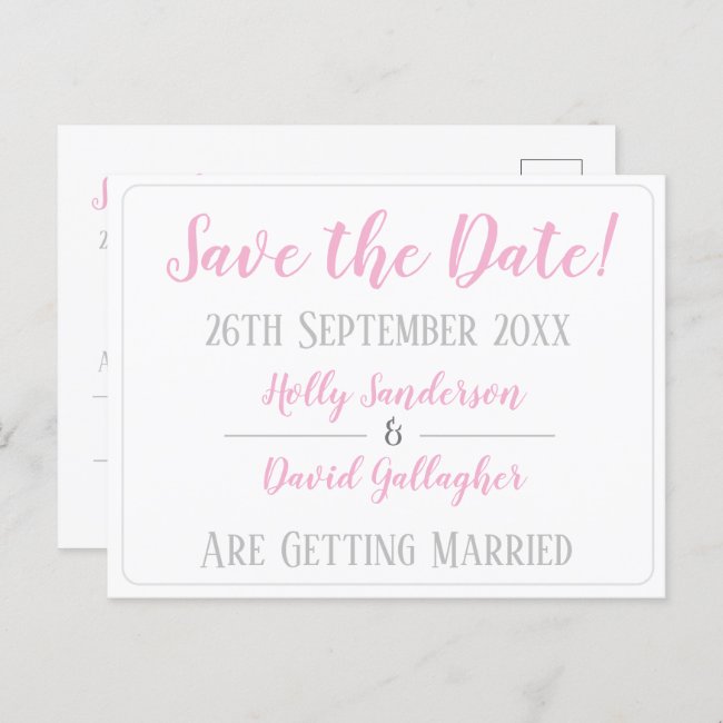 Simple Silver Grey & White Save the Date Postcard