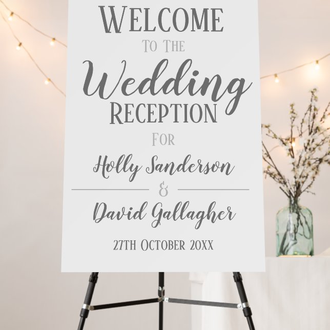 Simple Silver Grey & White Wedding Day Foam Board (In Situ (Stand))