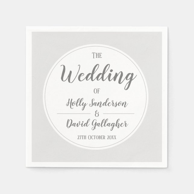 Simple Silver Grey & White Wedding Day Napkins (Front)