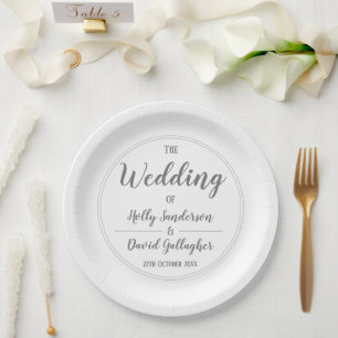 Simple Silver Grey & White Wedding Day Paper Plates