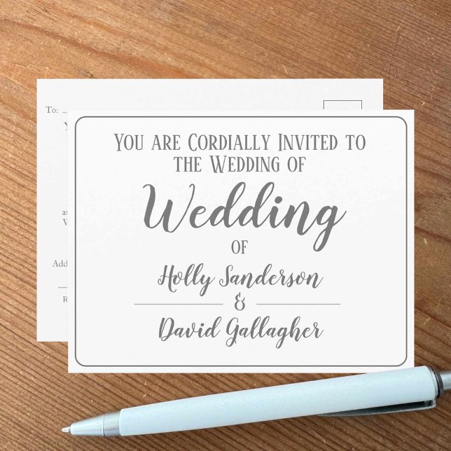 Simple Silver Grey & White Wedding Invitation Postcard (Creator Uploaded)