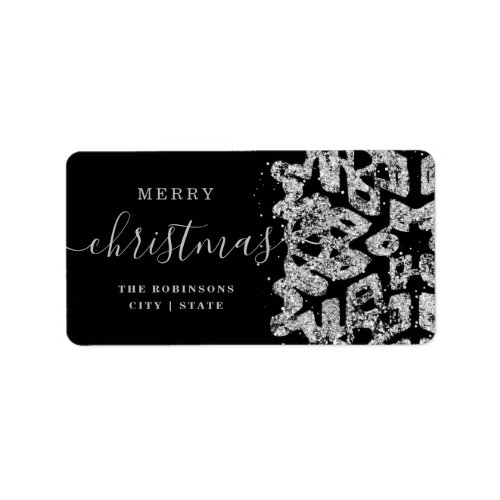 Simple Silver Merry Xmas Holidays Glitter Black  Label