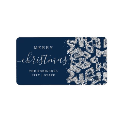 Simple Silver Merry Xmas Holidays Glitter Navy  Label