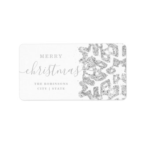 Simple Silver Merry Xmas Holidays Glitter White Label