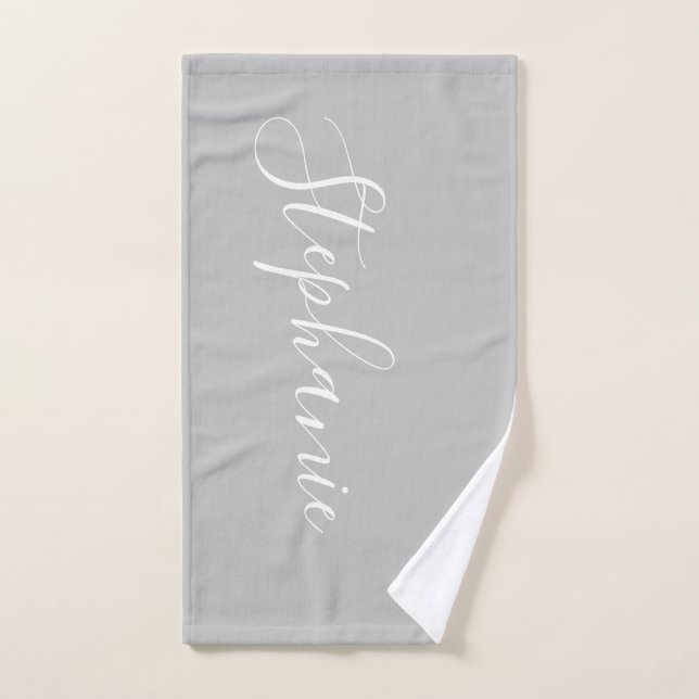 Simple silver personalized monogram workout towel (Hand Towel)