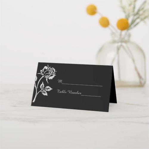 Simple Silver Rose Place Card