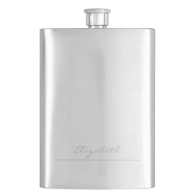 * Simple Silver Signature Personalized Flask (Front)