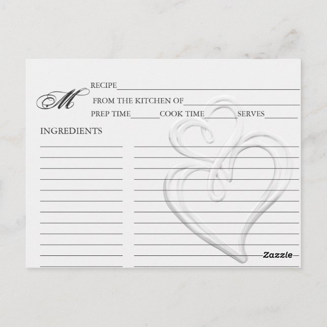 Simple Silver Swirl Hearts Recipe Cards (Back)