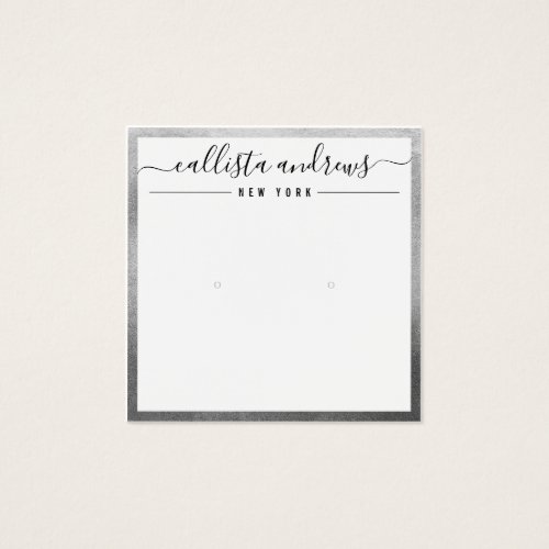 Simple Silver White Cursive Earring Display Card
