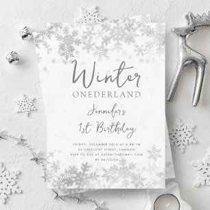 Simple Silver Winter ONEDERLAND 1st Birthday Invitation