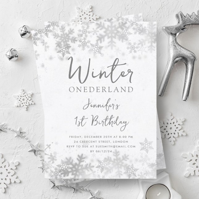 Simple Silver Winter ONEDERLAND 1st Birthday Invitation (Simple Silver Winter ONEDERLAND 1st Birthday Invitation)