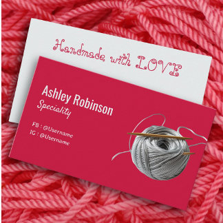 Simple silver yarn crochet hook handmade with love business card